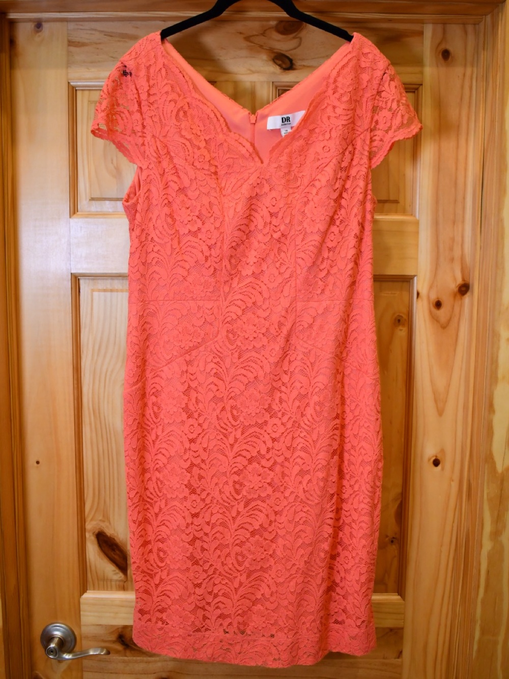 Cotton Lace Cap-Sleeve Coral Sheath Dress DR Collection 14